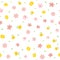 Repeated small flowers, leaves and polka dot. Cute floral seamless pattern.