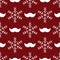 Repeated snowflakes and mustache of Santa Claus. New Year seamless pattern.