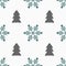 Repeated snowflakes and silhouettes of Christmas trees. New year seamless pattern.