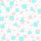 Repeated squares, triangles and irregular polka dots drawn by hand. Cute seamless pattern for children.