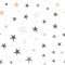 Repeated stars and round dots. Starry seamless pattern for children.