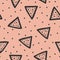 Repeated triangles and polka dot. Geometric seamless pattern. Drawn by hand.