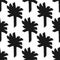 Repeating abstract silhouettes of palm trees drawn by hand with rough brush.