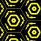 repeating design in vivid yellow on plain black background with propeller machinery motif