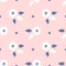 Repeating flowers with leaves and polka dots. Cute seamless pattern. Endless floral print.