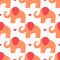 Repeating hearts and abstract silhouettes of elephants drawn by hand. Cute baby seamless pattern.