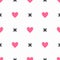 Repeating hearts and crosses. Simple romantic seamless pattern. Cute endless print.