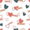 Repeating hearts and the handwritten words Love, sweet, be mine and other. Vector Romantic seamless pattern. Endless girlish print