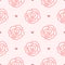 Repeating hearts and rose flowers drawn by hand. Cute floral seamless pattern.