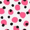 Repeating round spots drawn by hand with rough brush. Seamless pattern with irregular watercolor polka dot.