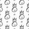 Repeating stars and smileys with crowns drawn by hand. Funny seamless pattern.