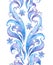 Repeating winter border frame with snow flakes. Water color decorative strip with scrolls, curves, snowflakes