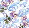 Repeating winter watercolor floral pattern. Watercolour design with rose flowers, scrolls, curves