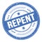 REPENT text on blue round grungy stamp