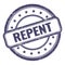 REPENT text on indigo blue grungy vintage round stamp