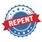 REPENT text on red blue ribbon stamp