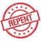 REPENT text written on red vintage stamp