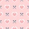 Repetitive hearts and crossed arrows. Cute romantic seamless pattern.