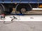 Replacement of a flat tire on a highway truck semitrailer