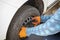 Replacing of damaged flat tyre