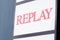 Replay logo sign and brand text of jeans fashion store Italian design trendy