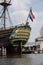 Replica of the Dutch East India Company ship `the Amsterdam`, moored by the National Maritime museum in Amsterdam