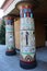 Replica of Egyptian columns in front of a building in Pigeon Forge Tennessee