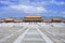 Replica of Forbidden City with walkway and mountain ridge, Hengdian, China