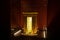 Replica golden small egyptian shrine indoors inside exhibition dark and no people archaeology religion