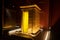 Replica golden small egyptian shrine indoors inside exhibition dark and no people archaeology religion