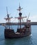 the replica santa maria sailing ship leaving funchal harbor for a cruise around madeira