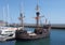 the replica santa maria sailing ship about to leave funchal harbor for a cruise around madeira