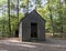 Replica of Thoreau`s Cabin at Walden Pond in the Fall, Concord, Mass, New England