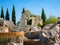 Replica of the Trevi Fountain in the Europa Park of Torrejon de Ardoz with a beautiful blue sky with clouds in the background