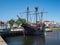 Replica Vintage 16th century Portuguese sailing ship berthed in Portugal