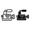 Reportage camera line and glyph icon. Camcorder vector illustration isolated on white. Camera with microphone outline