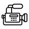 Reportage camera line icon. Camcorder vector illustration isolated on white. Camera with microphone outline style design