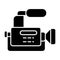 Reportage camera solid icon. Camcorder vector illustration isolated on white. Camera with microphone glyph style design