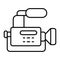 Reportage camera thin line icon. Camcorder vector illustration isolated on white. Camera with microphone outline style
