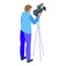 Reportage street video cameraman icon, isometric style