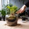 Repotting urgency Home potted plant outgrows container, roots entwined