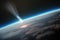 Representation of a comet approaching the Earth's atmosphere