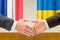 Representatives of France and Ukraine shake hands