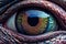 Reptilian eye closeup colorful. Generate Ai