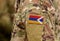 Republic of Artsakh flag on soldiers arm. Artsakh troops collag