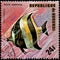 REPUBLIC OF BURUNDI - CIRCA 1974: postage stamp, printed in Burundi, shows a fish Moorish Idol Zanclus canescens