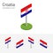 Republic of Croatia flag, vector set of 3D isometric icons