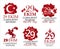 Republic Day of turkey colorful emblems set