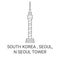 Republic Of Korea, Seoul, Seoul Tower travel landmark vector illustration