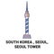 Republic Of Korea, Seoul, Seoul Tower travel landmark vector illustration